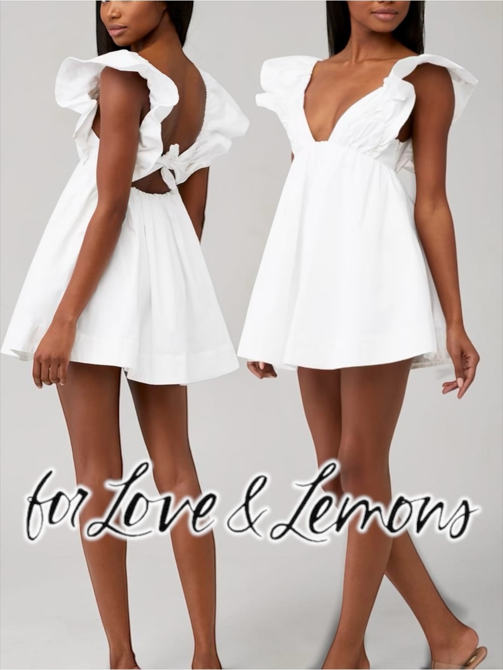 For Love & Lemons White Clementine Mini Babydoll Dress Ruffle Sleeve Size M